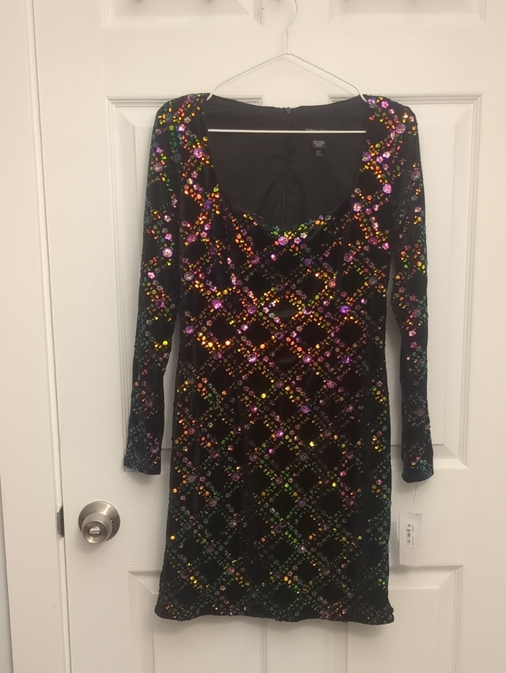 Donna Morgan Black Long-Sleeve Sequin Mosaic Dress